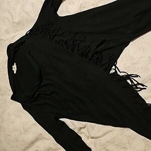 Lovestitch Crossbody Fringe Cardigan with Hankerchief Hem